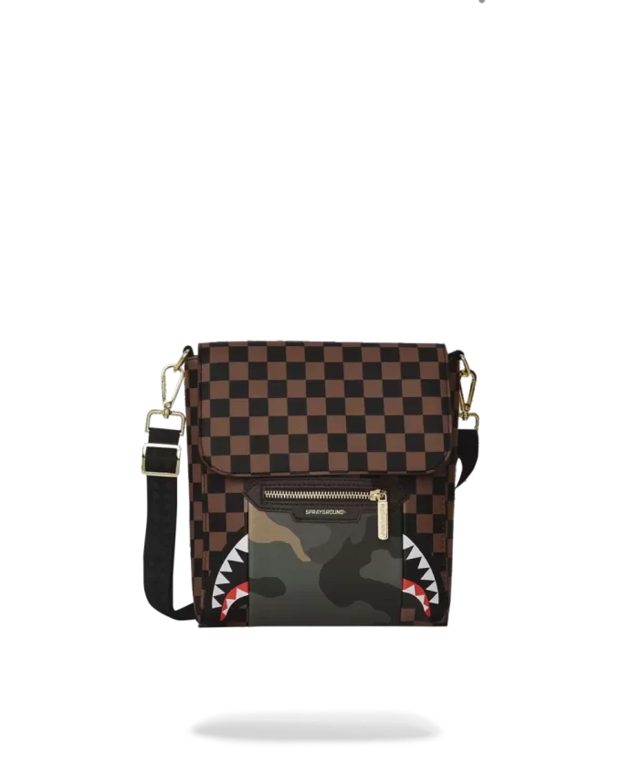 EXTERIOR GOLD ZIP POCKET SHARKS IN PARIS MESSENGER SLING BAG