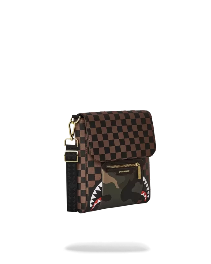 EXTERIOR GOLD ZIP POCKET SHARKS IN PARIS MESSENGER SLING BAG