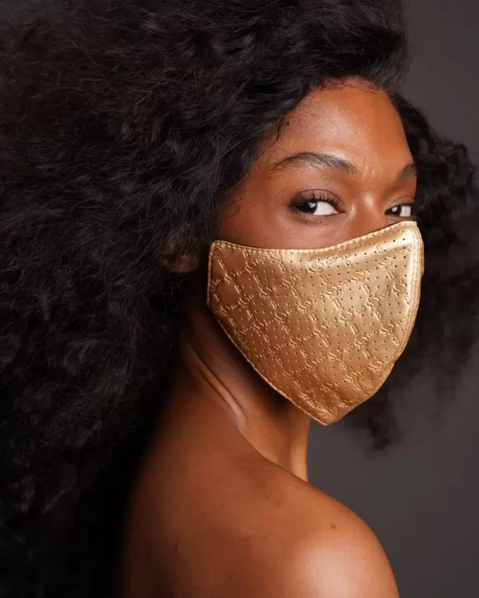 GOLD MONEY PATTERN VEGAN LEATHER FACE MASK