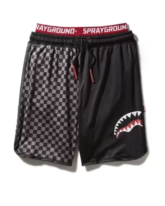 GREY CHECKERED SPLIT CORTO SWIM TRUNKS