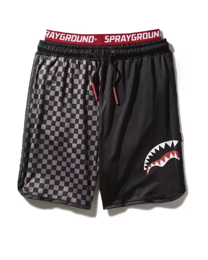 GREY CHECKERED SPLIT CORTO SWIM TRUNKS