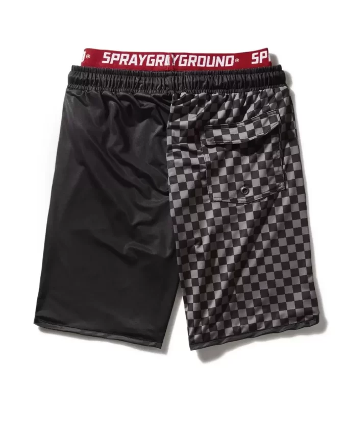 GREY CHECKERED SPLIT CORTO SWIM TRUNKS