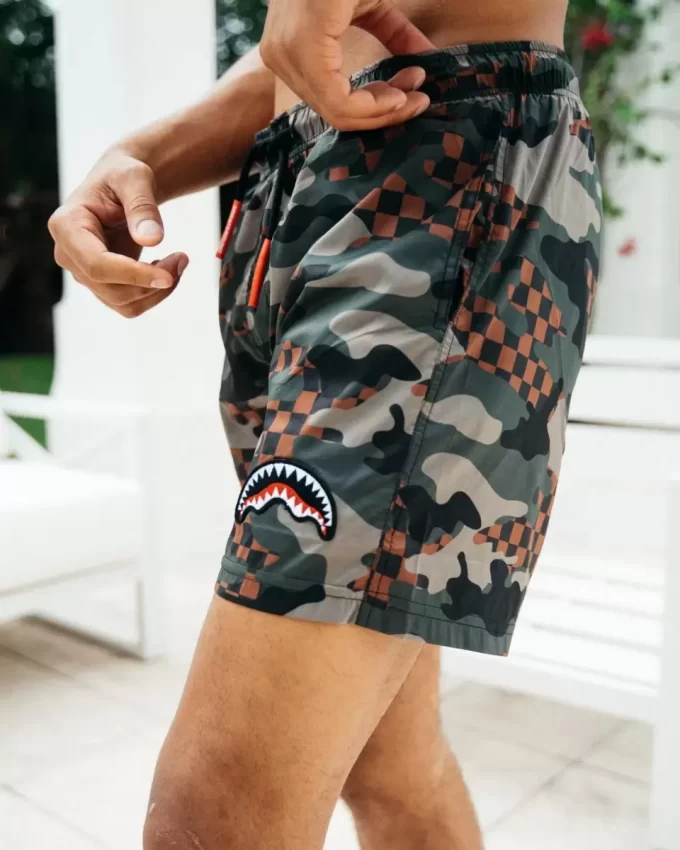 KIDS CAMO CHECKERED SWIM TRUNKS