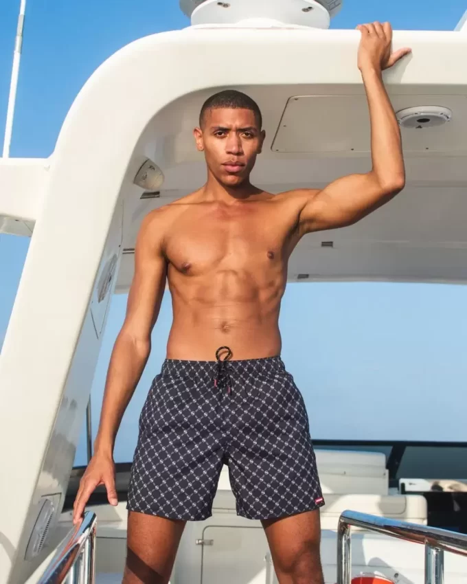 MIDNIGHT MONEY PATTERN SHOTO SWIM TRUNKS