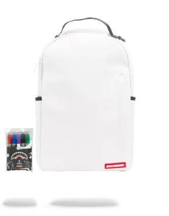THE SPRAYGROUND DIY WHITE BACKPACK (VEGAN LEATHER & INNER MONEY LINING) & MARKERS INCLUDED